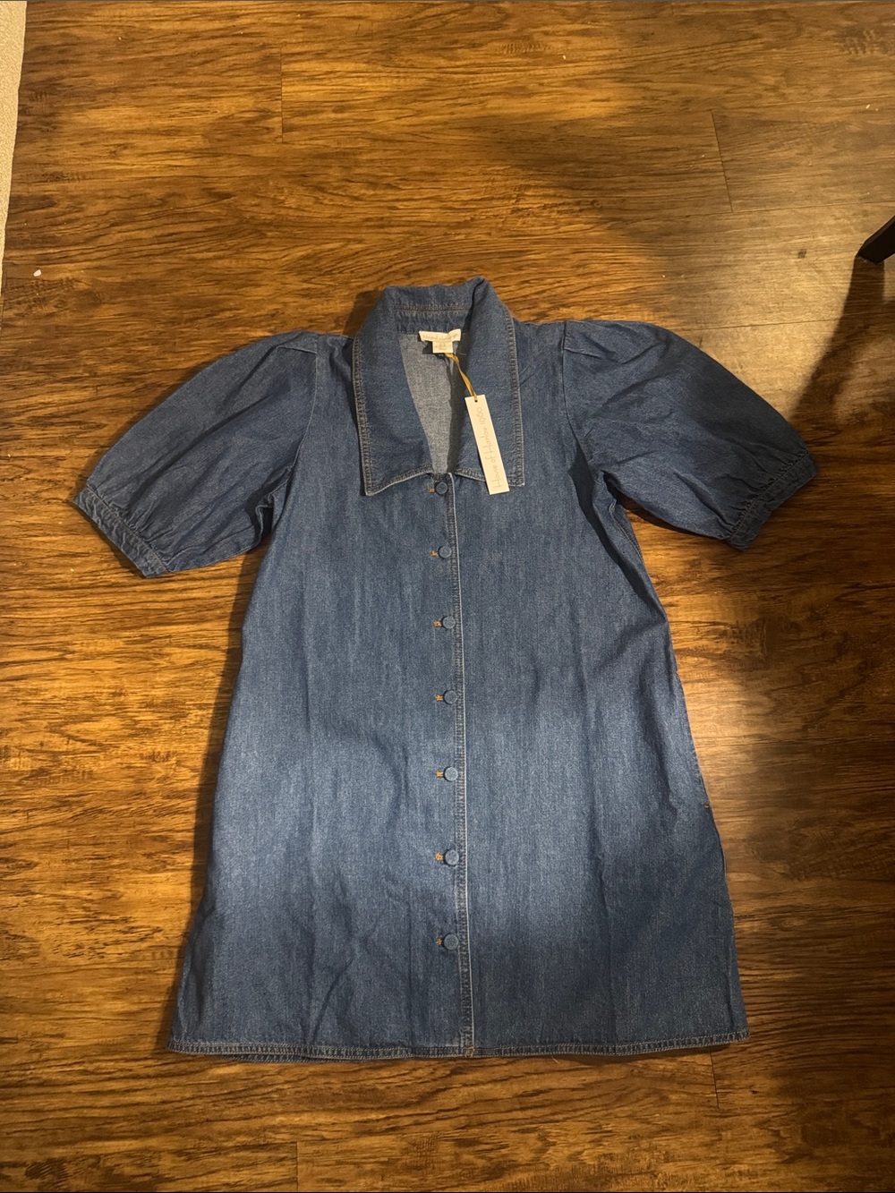 House of Harlow 1960 denim puff sleeve button up dress size 10
